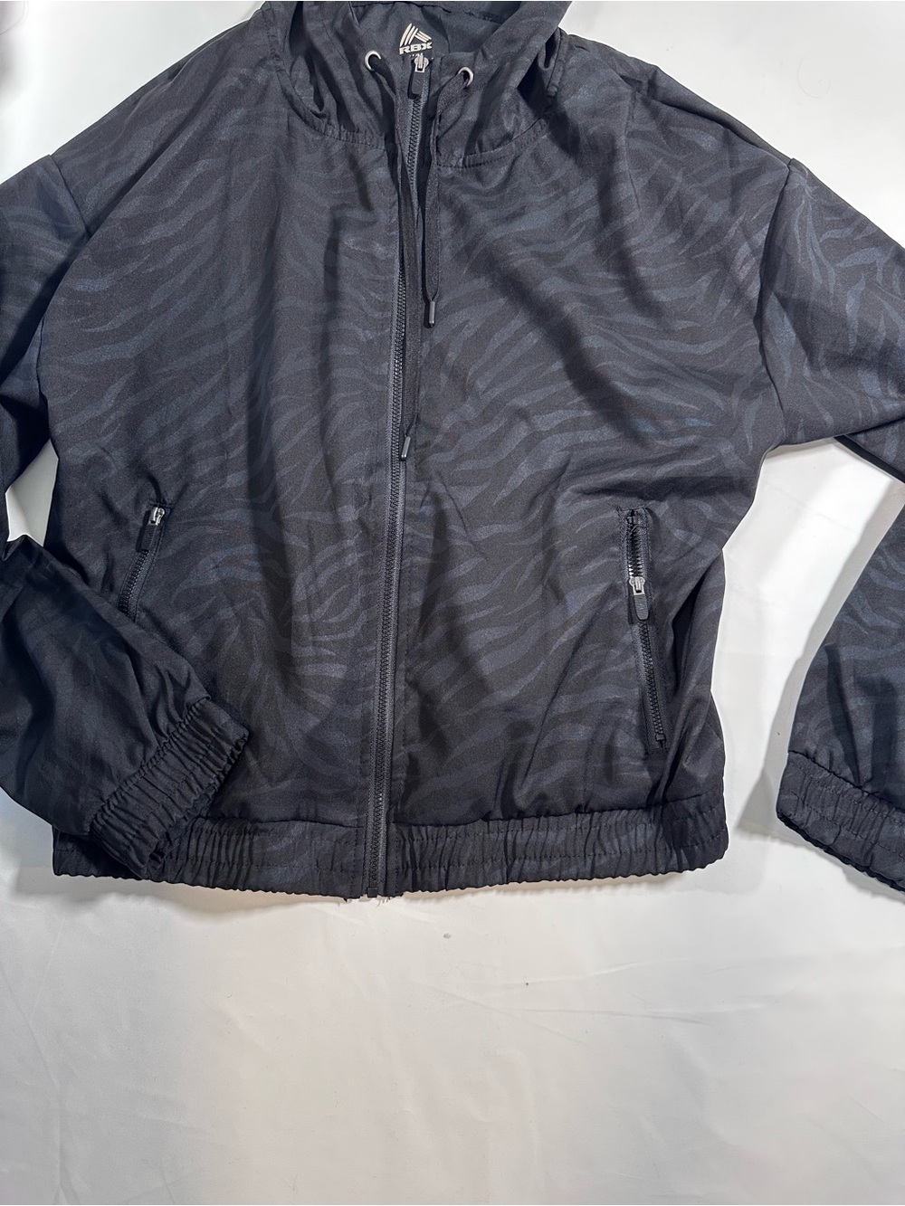 RBX Black Subtle Zebra-Print Hooded Windbreaker